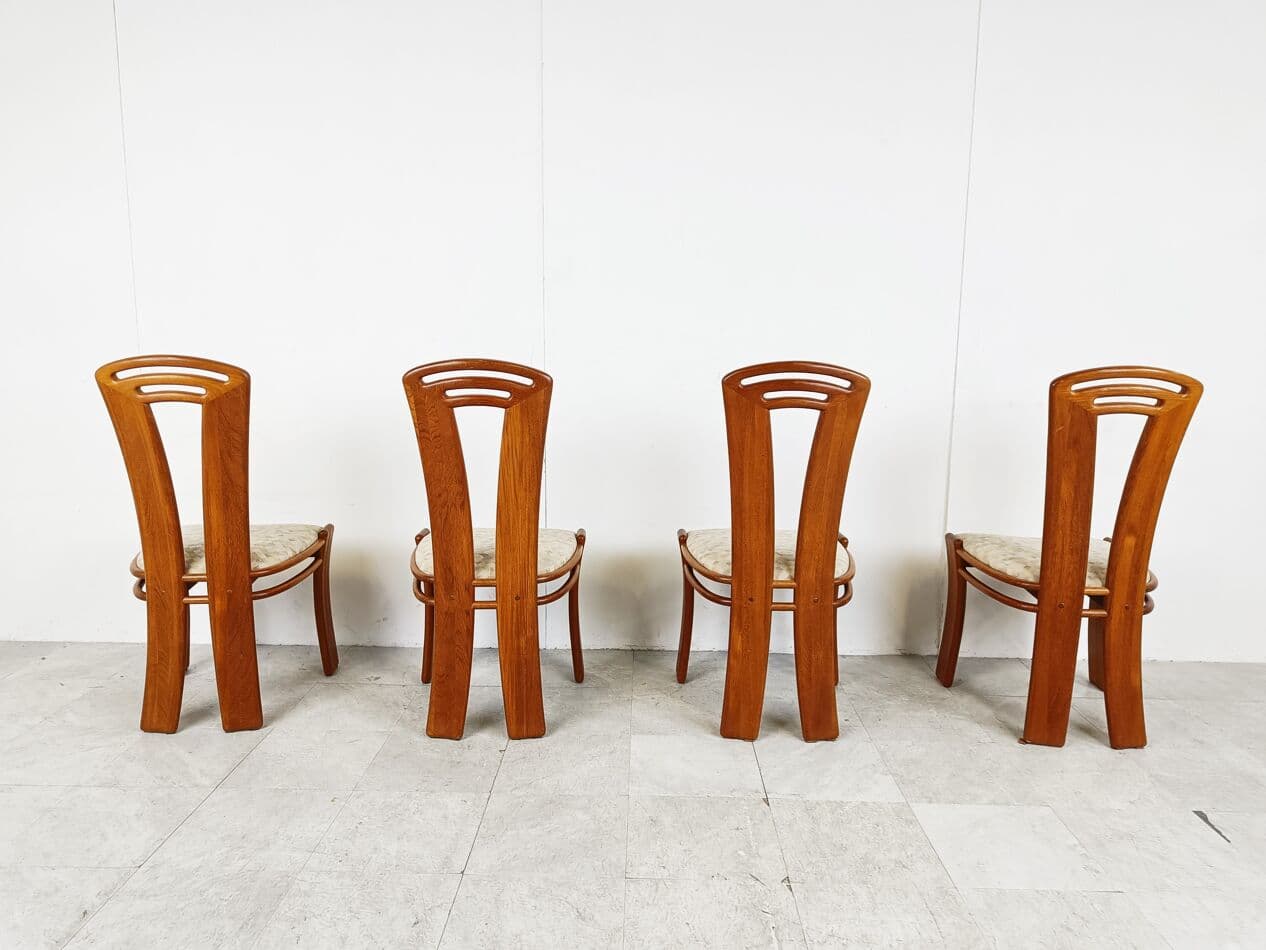 Set of four dining chairs, brown wood, light beige cotton, Denmark, 1960s. - 266224