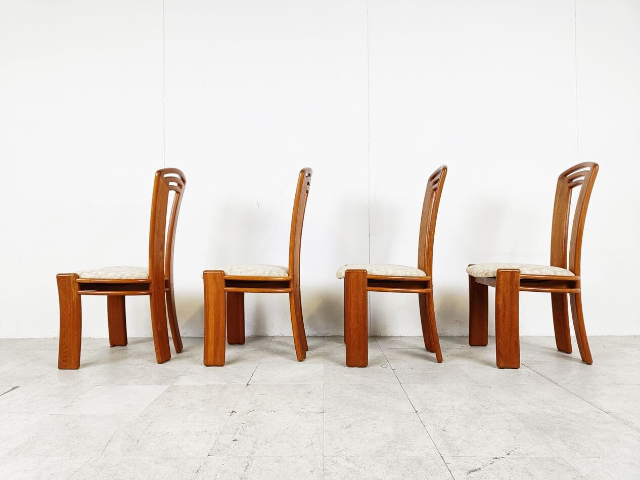 Set of four dining chairs, brown wood, light beige cotton, Denmark, 1960s. - 266223