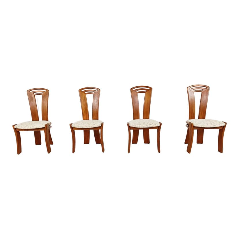 Set of four dining chairs, brown wood, light beige cotton, Denmark, 1960s.