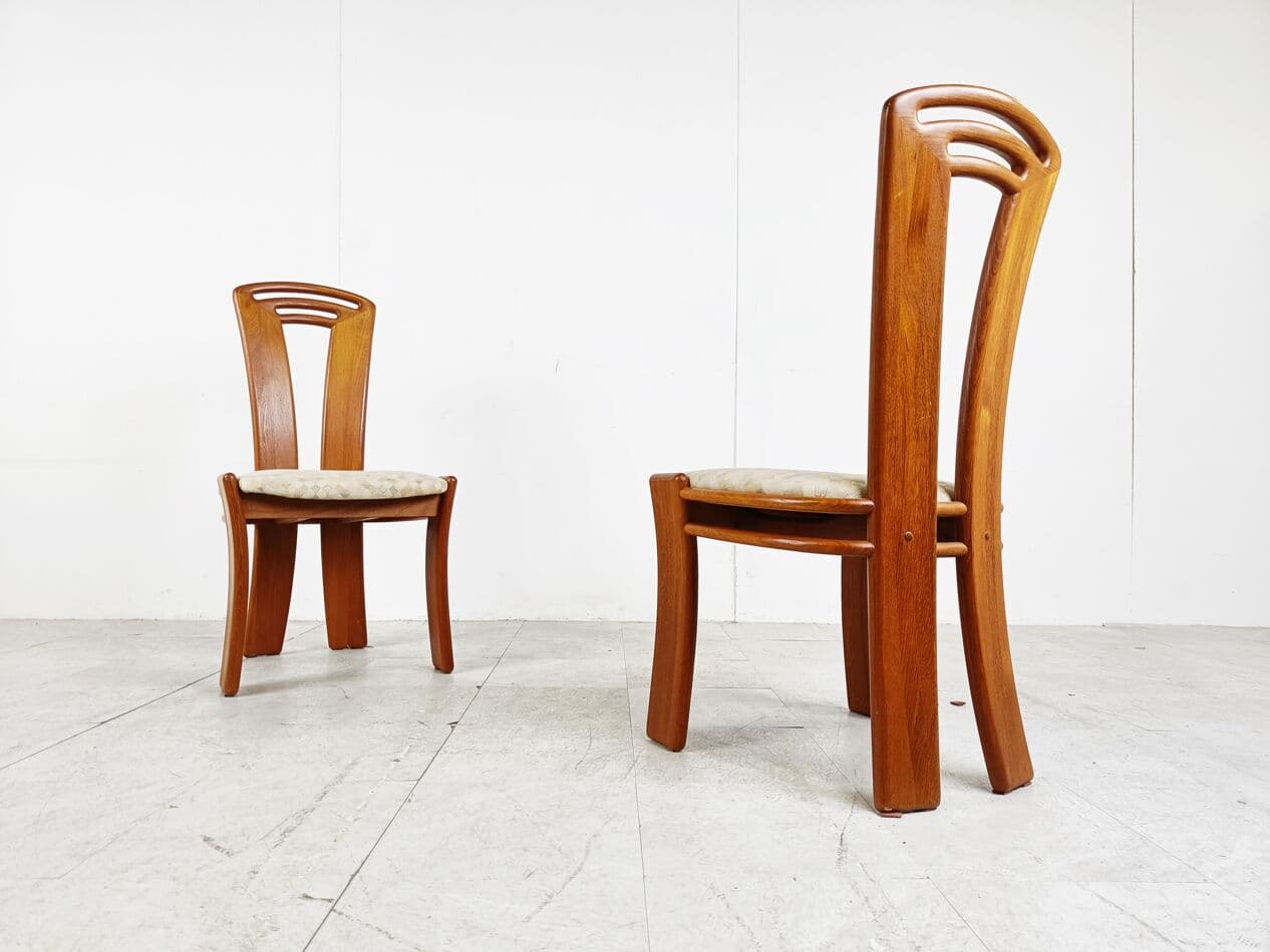 Set of four dining chairs, brown wood, light beige cotton, Denmark, 1960s. - 266218