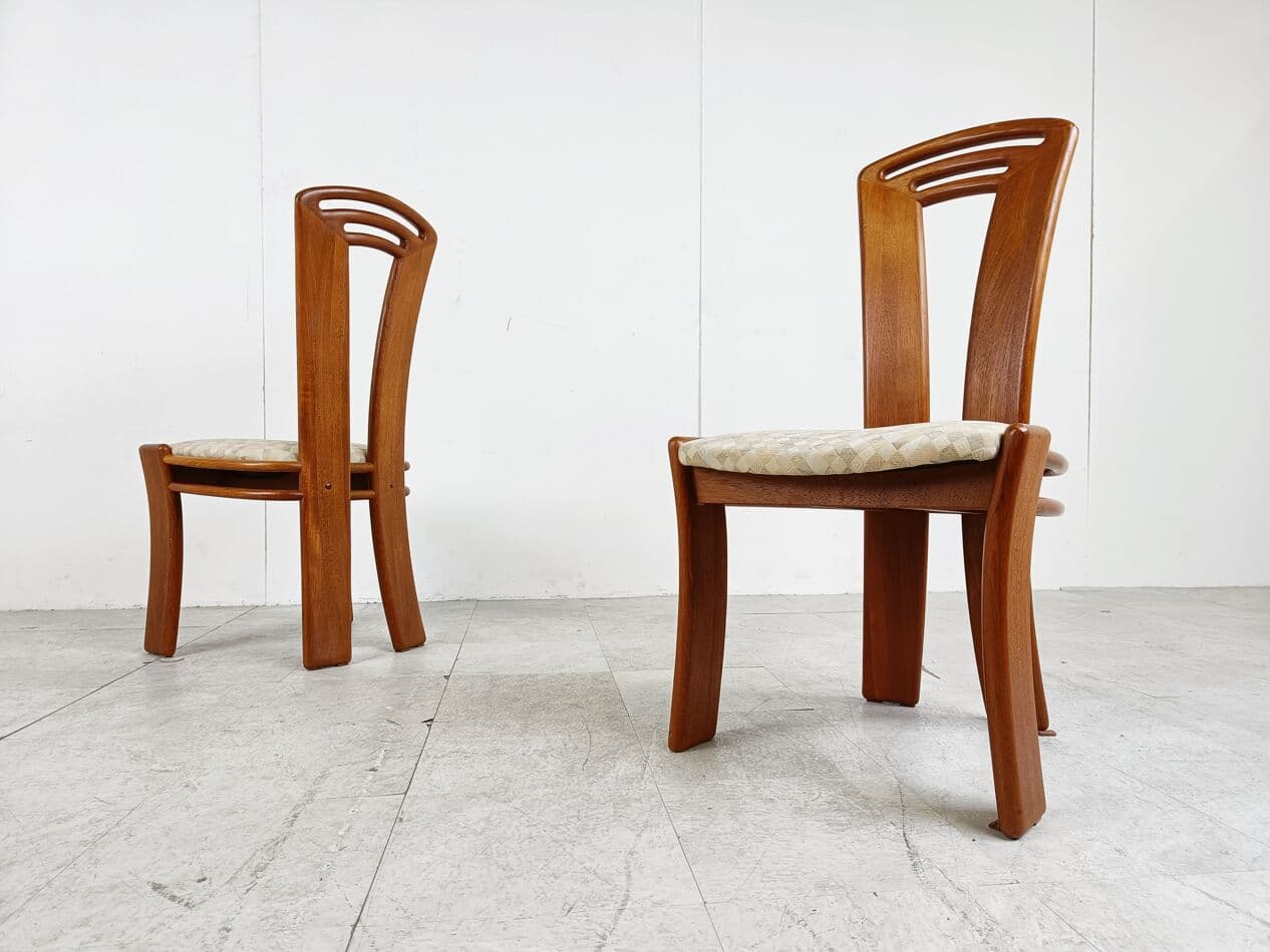 Set of four dining chairs, brown wood, light beige cotton, Denmark, 1960s. - 266226