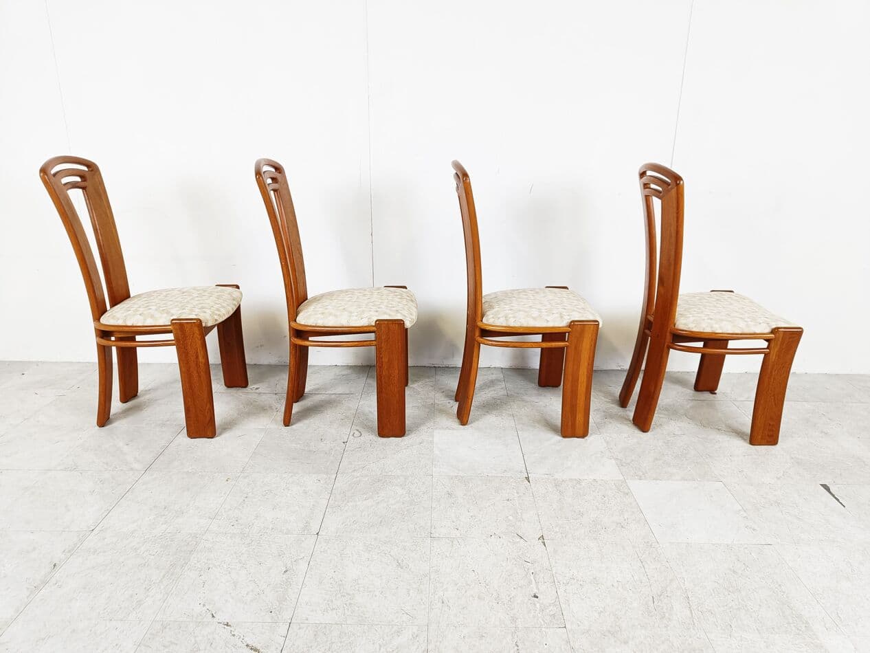 Set of four dining chairs, brown wood, light beige cotton, Denmark, 1960s. - 266222