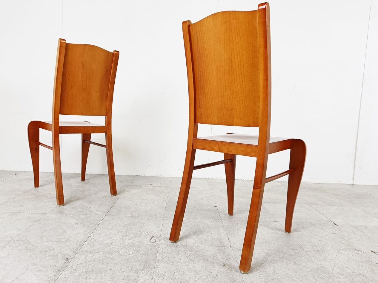 Set of Four Dining Chairs Placide, brown wood, by P. Starck, Driade, Italy, 1980s. - 266206