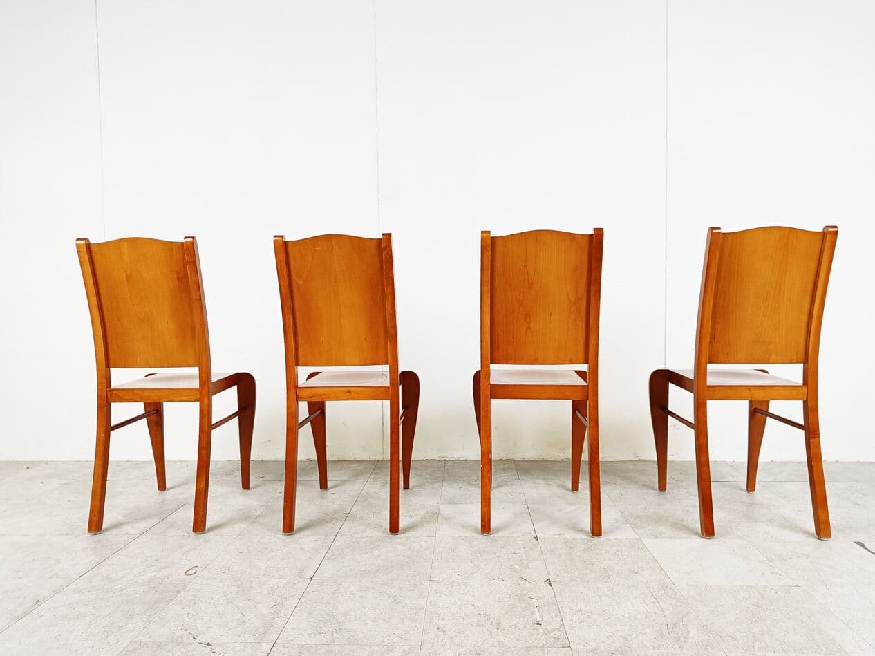 Set of Four Dining Chairs Placide, brown wood, by P. Starck, Driade, Italy, 1980s. - 266212