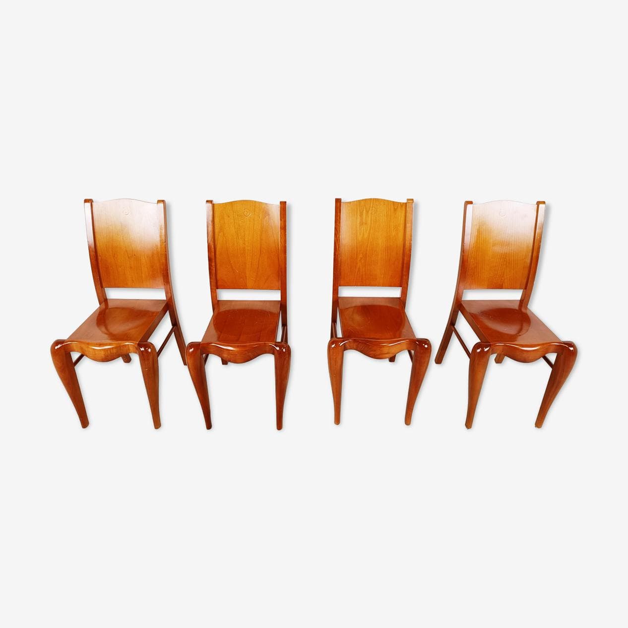 Set of Four Dining Chairs Placide, brown wood, by P. Starck, Driade, Italy, 1980s. - 266208