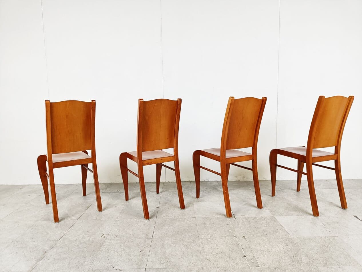Set of Four Dining Chairs Placide, brown wood, by P. Starck, Driade, Italy, 1980s. - 266215