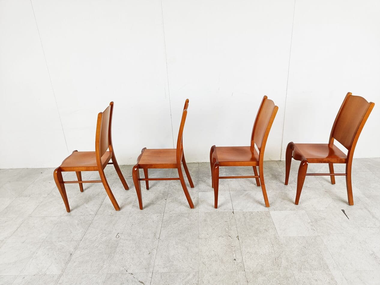 Set of Four Dining Chairs Placide, brown wood, by P. Starck, Driade, Italy, 1980s. - 266213