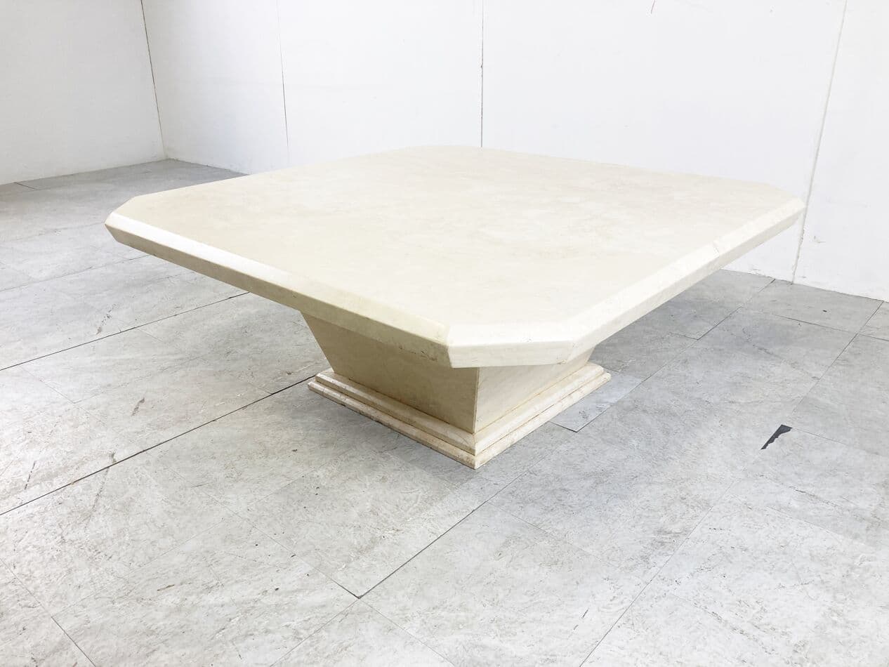 Coffee table, beige travertine, Italy, 1970s. - 266148