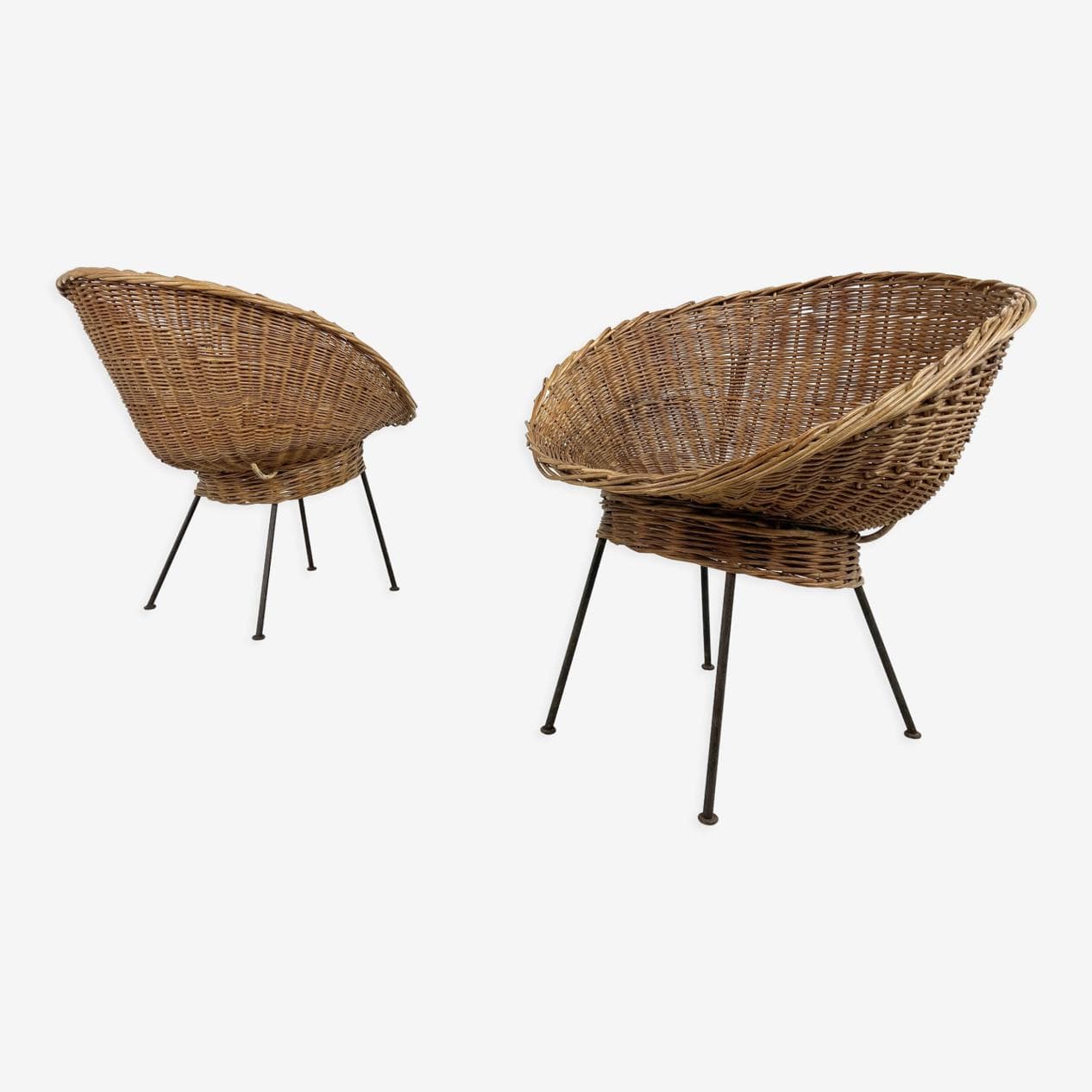 Para foteli lounge, rattan brązowy, wiklina brązowa, Włochy, lata 60. - 266122