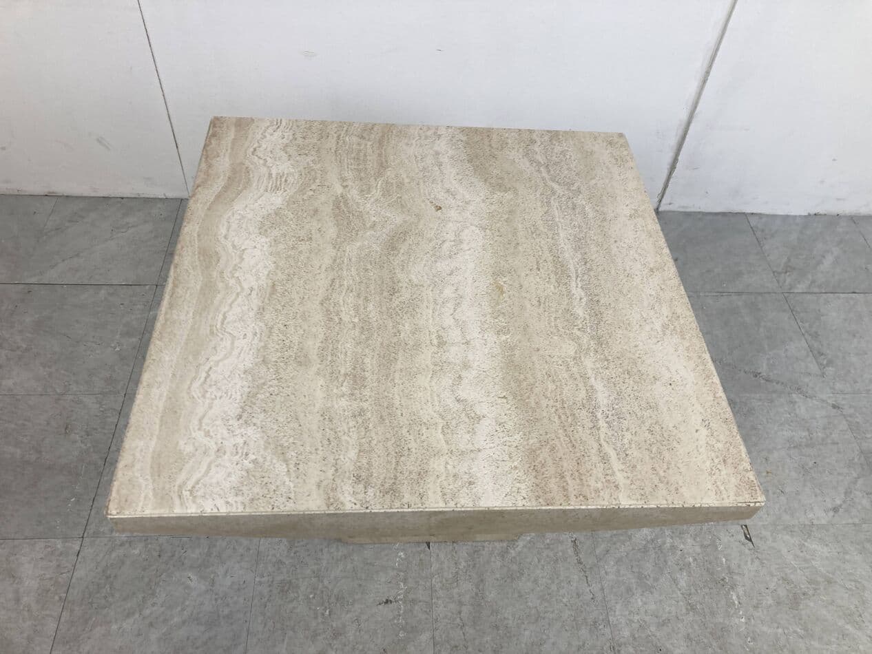 Coffee table, beige travertine, Italy, 1970s. - 266101