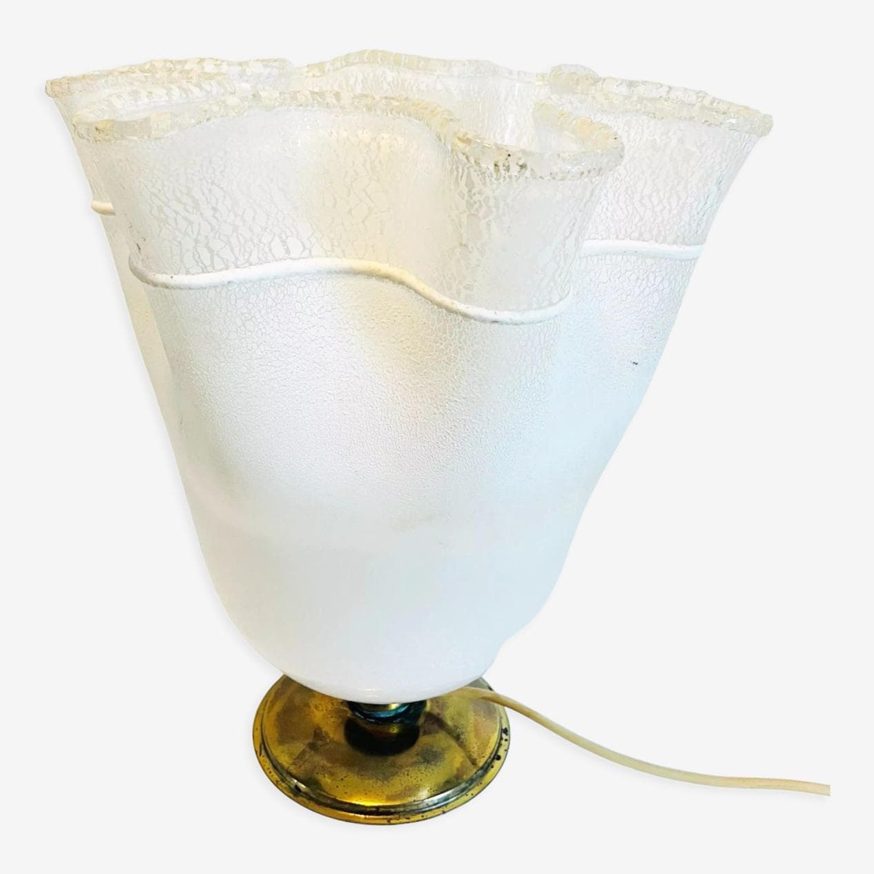 Lampa stołowa, Mazzega, szkło biały, mosiądz, Włochy, lata 60. - 266086