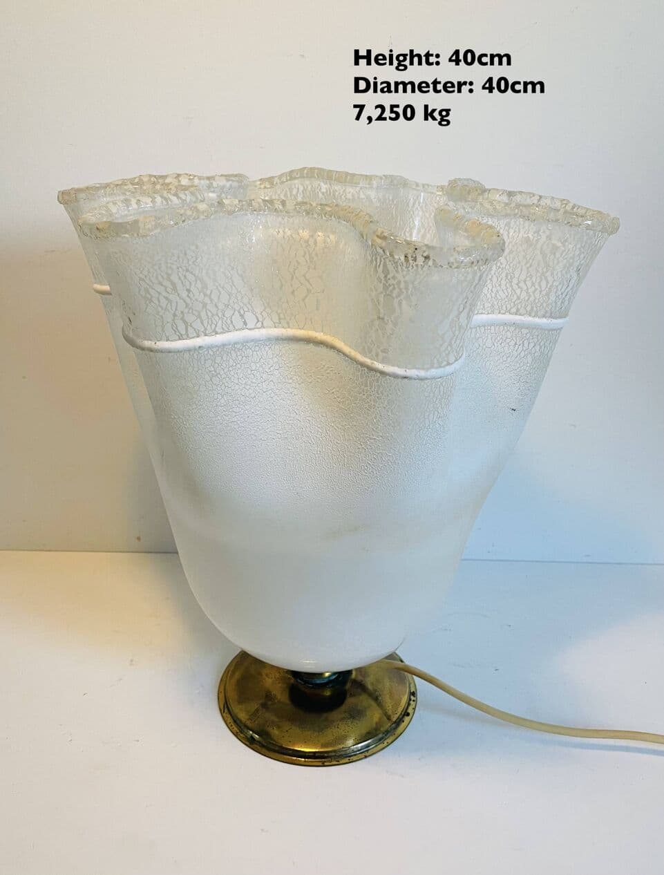 Lampa stołowa, Mazzega, szkło biały, mosiądz, Włochy, lata 60. - 266088