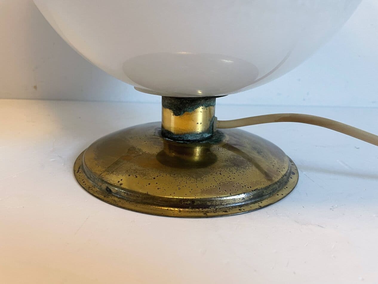Lampa stołowa, Mazzega, szkło biały, mosiądz, Włochy, lata 60. - 266089