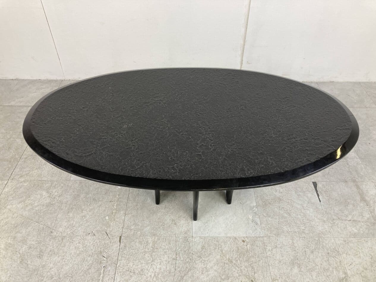 Stolik kawowy, czarny, kamionka, drewno, Włochy, lata 80. - 266075