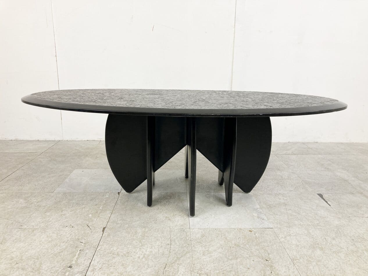 Stolik kawowy, czarny, kamionka, drewno, Włochy, lata 80. - 266077