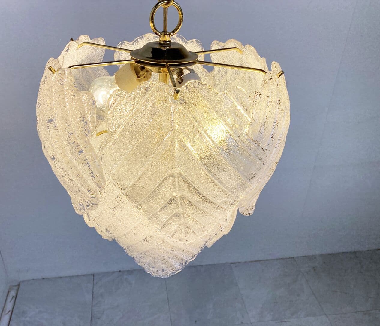 Żyrandol Murano, transparent, szkło, mosiądz, Włochy, lata 70. - 266039