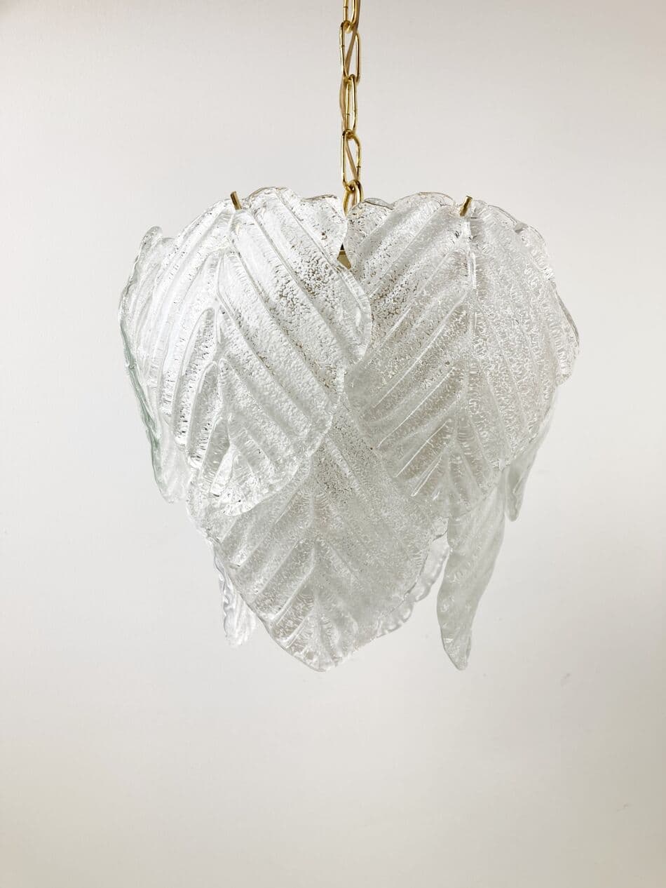 Żyrandol Murano, transparent, szkło, mosiądz, Włochy, lata 70. - 266036