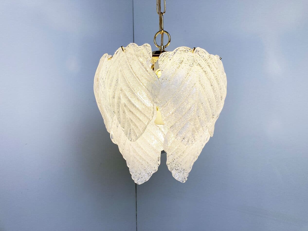 Żyrandol Murano, transparent, szkło, mosiądz, Włochy, lata 70. - 266041