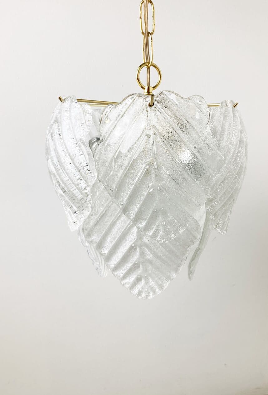 Żyrandol Murano, transparent, szkło, mosiądz, Włochy, lata 70. - 266035