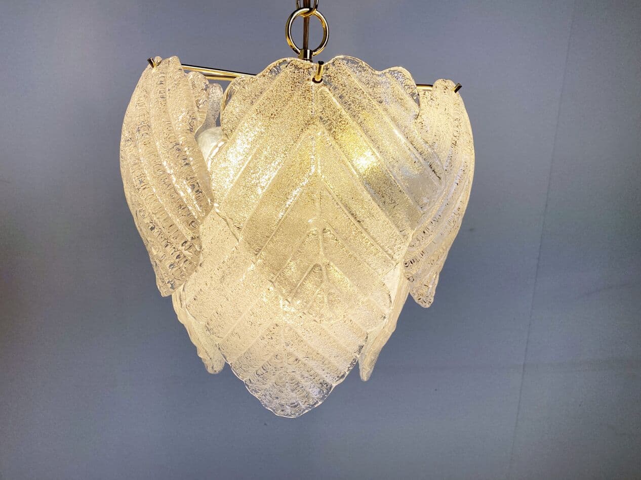Żyrandol Murano, transparent, szkło, mosiądz, Włochy, lata 70. - 266040