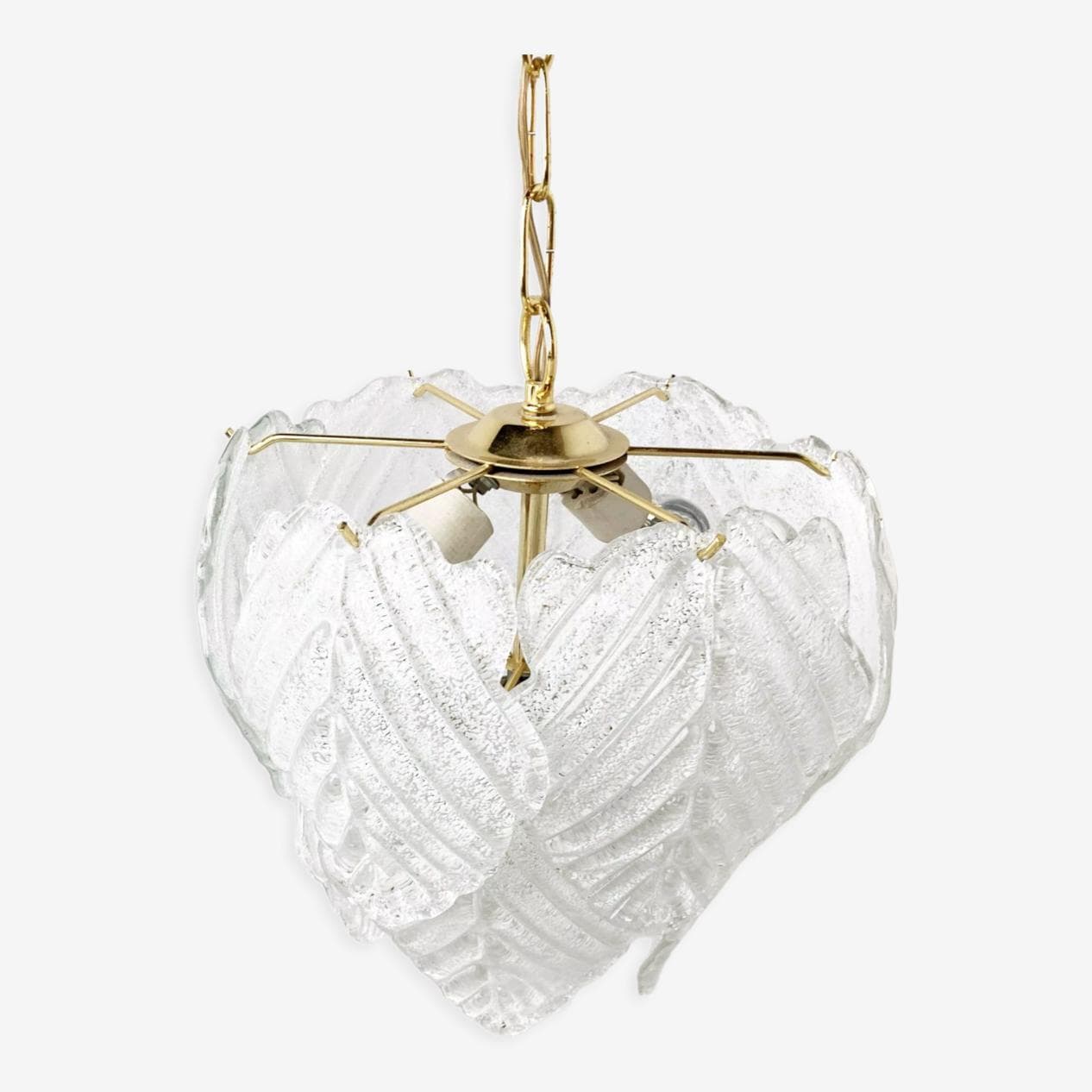 Żyrandol Murano, transparent, szkło, mosiądz, Włochy, lata 70. - 266042