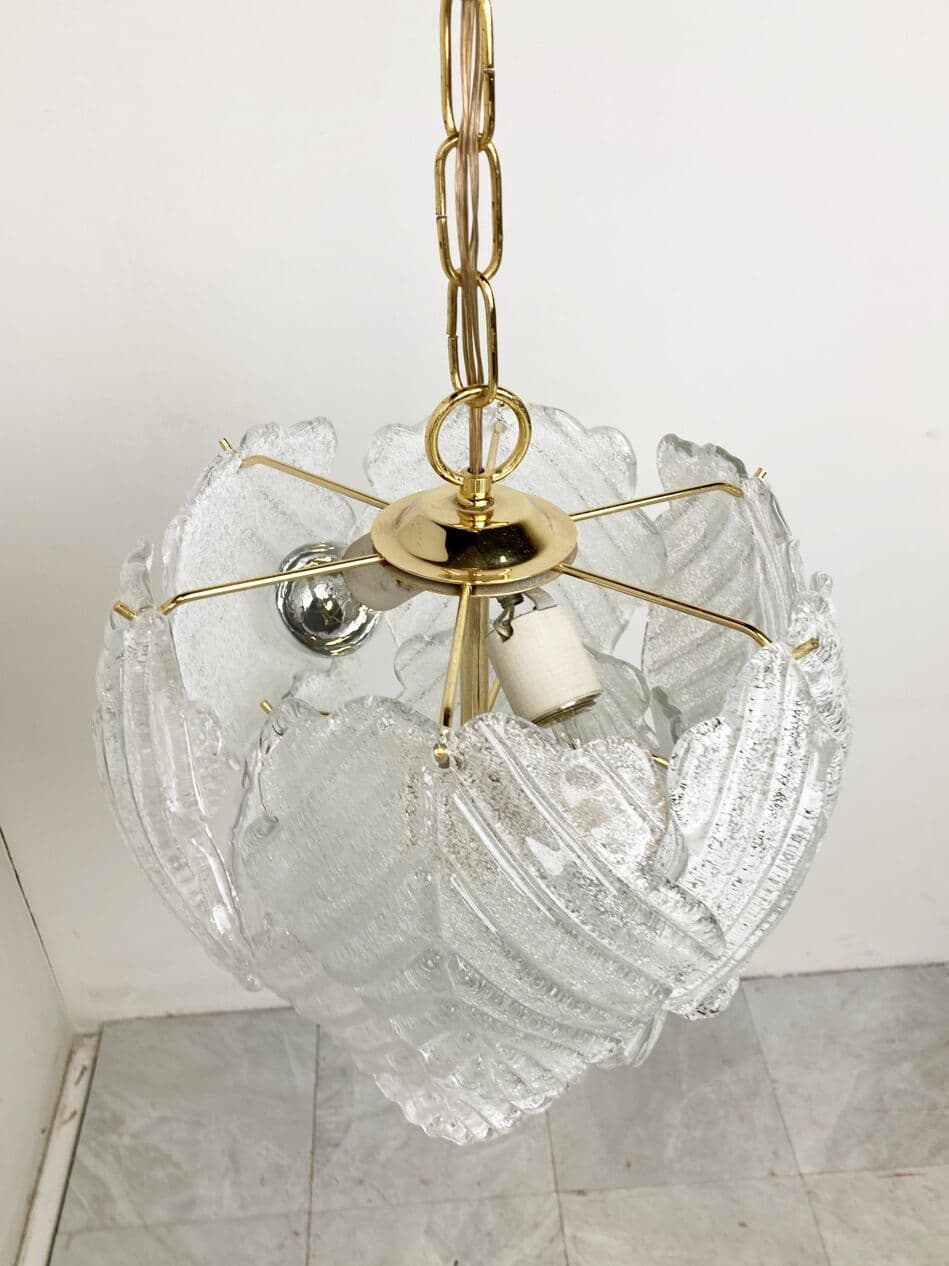 Żyrandol Murano, transparent, szkło, mosiądz, Włochy, lata 70. - 266037