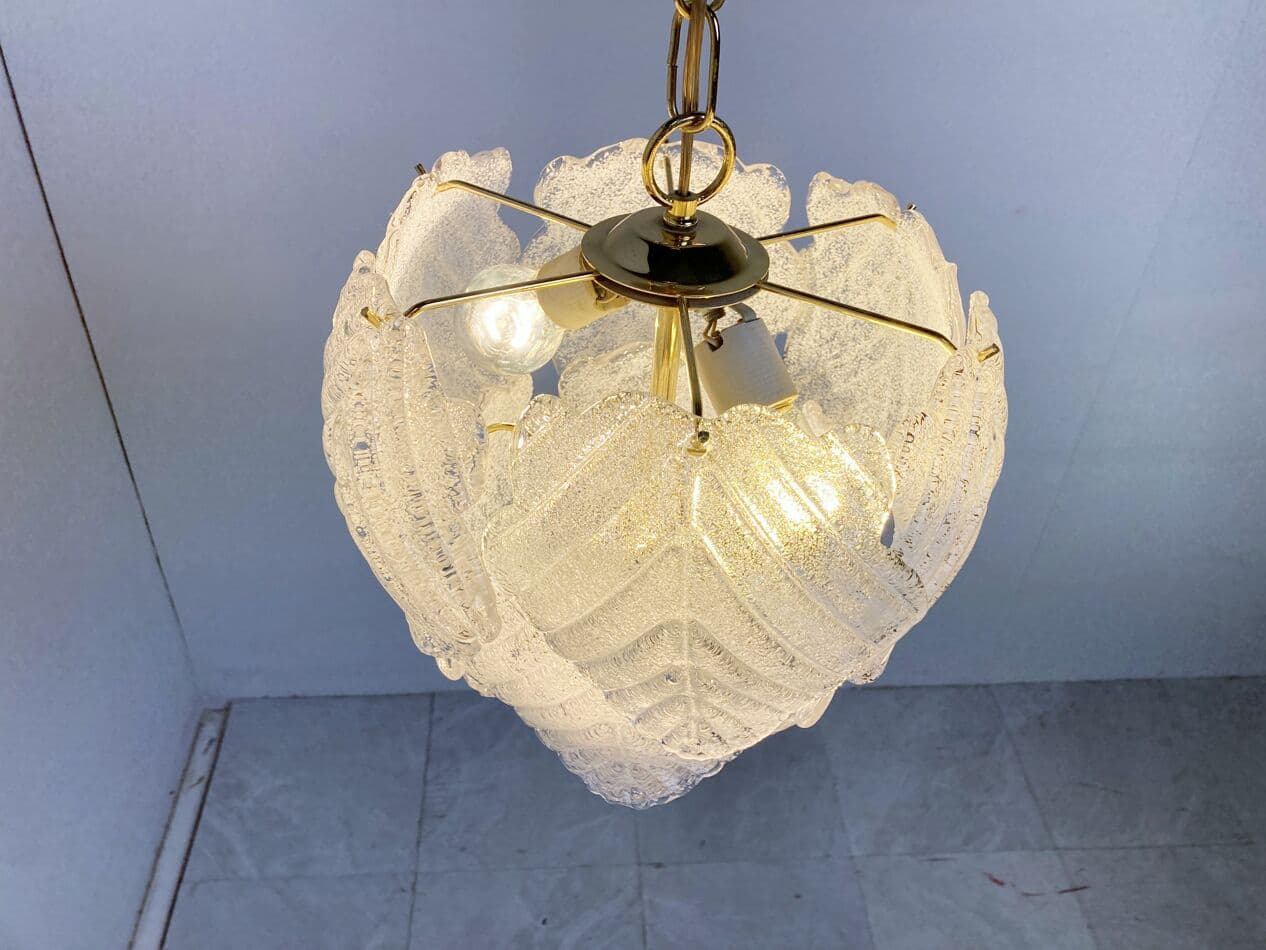 Żyrandol Murano, transparent, szkło, mosiądz, Włochy, lata 70. - 266038