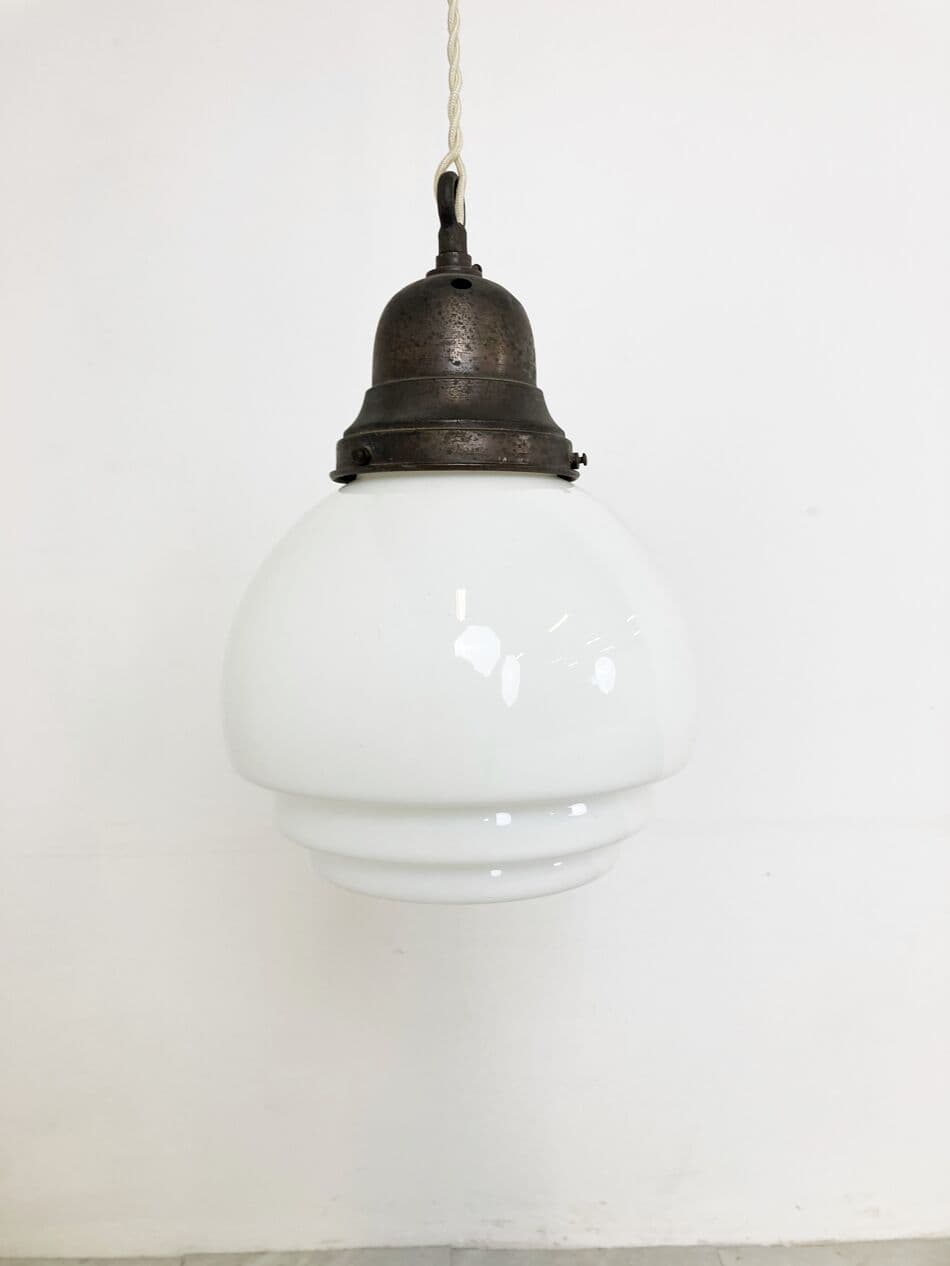 Lampa wisząca Art Deco, opalowe szkło białe, Belgia, lata 30. - 266025