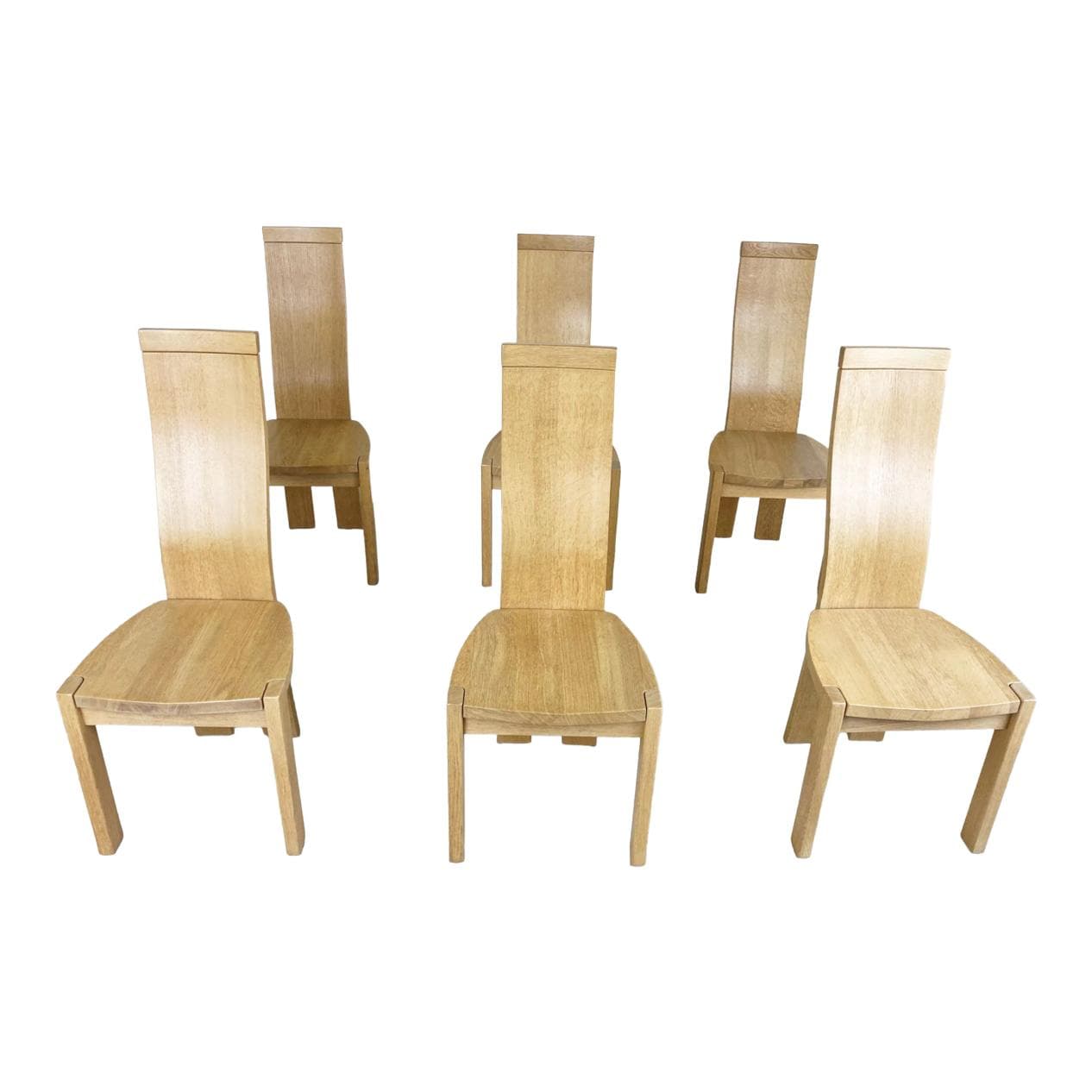 Set of six dining chairs, brown oak, by R. van den Berghe, D. van den Berghe, Belgium, 1980s.