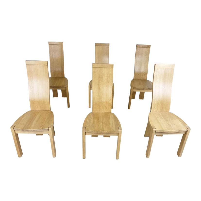 Set of six dining chairs, brown oak, by R. van den Berghe, D. van den Berghe, Belgium, 1980s.