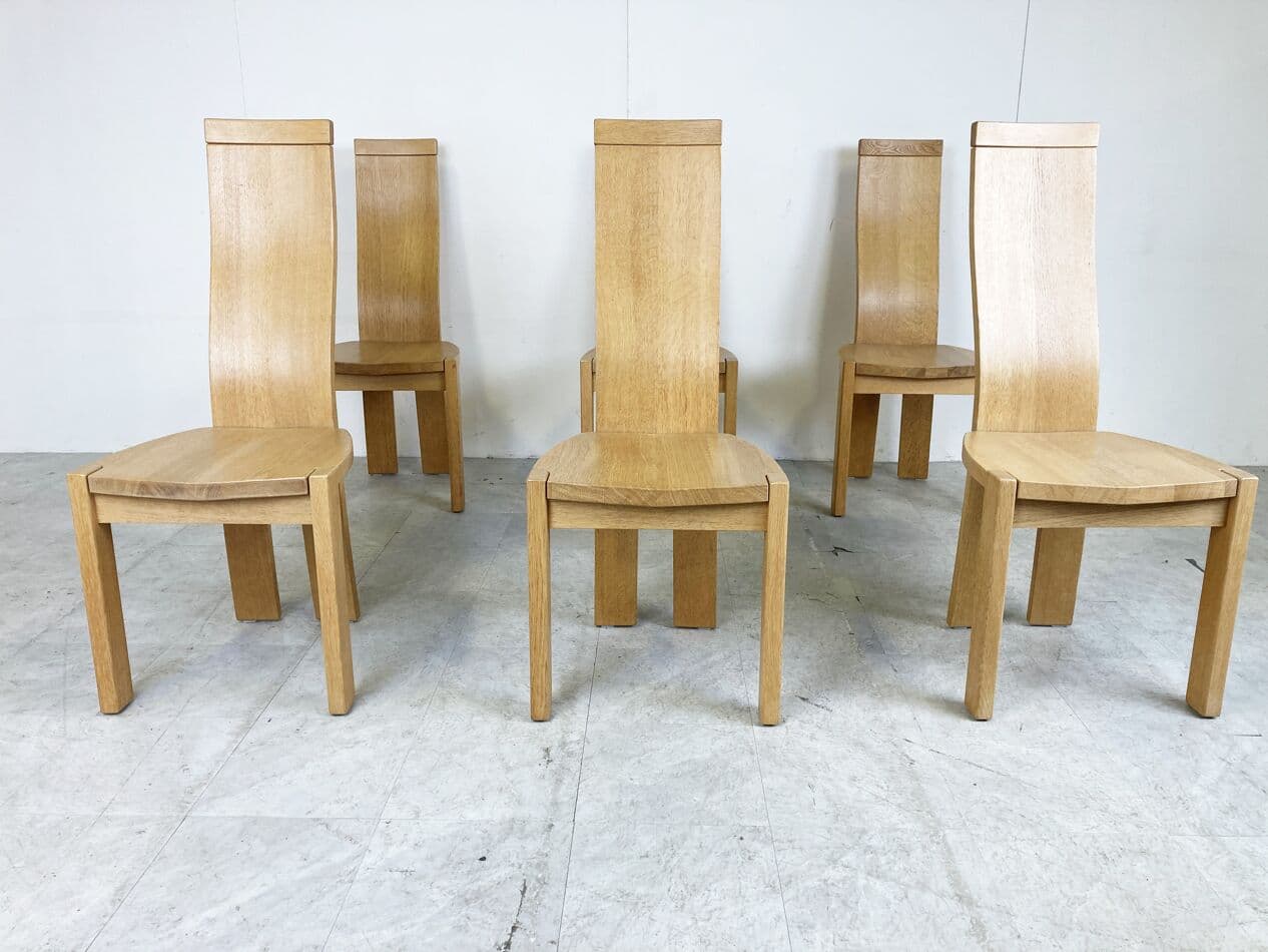 Set of six dining chairs, brown oak, by R. van den Berghe, D. van den Berghe, Belgium, 1980s. - 266014