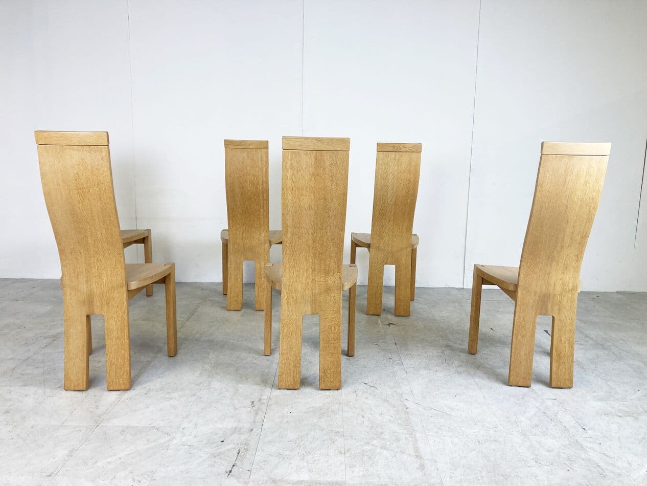 Set of six dining chairs, brown oak, by R. van den Berghe, D. van den Berghe, Belgium, 1980s. - 266019