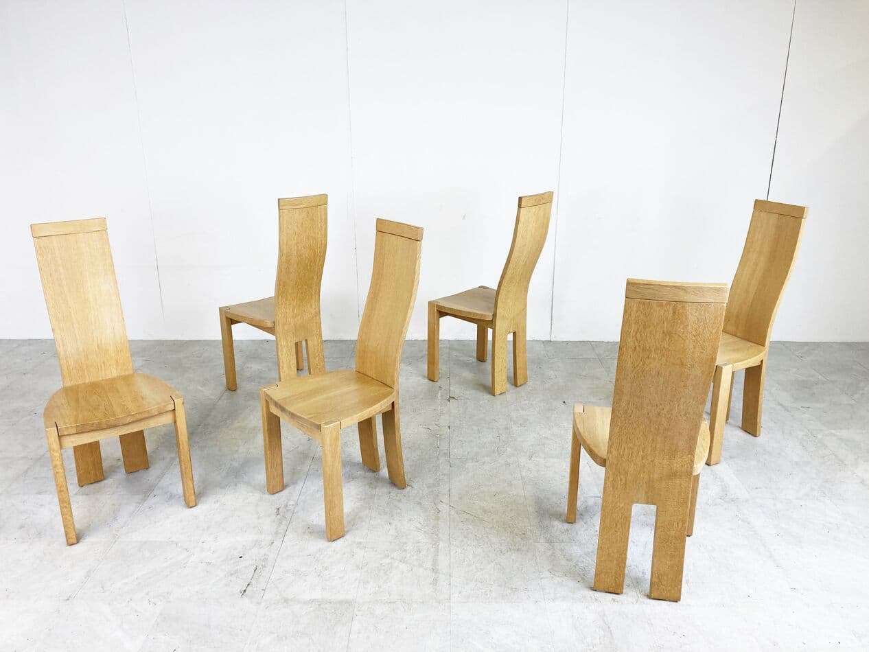 Set of six dining chairs, brown oak, by R. van den Berghe, D. van den Berghe, Belgium, 1980s. - 266020