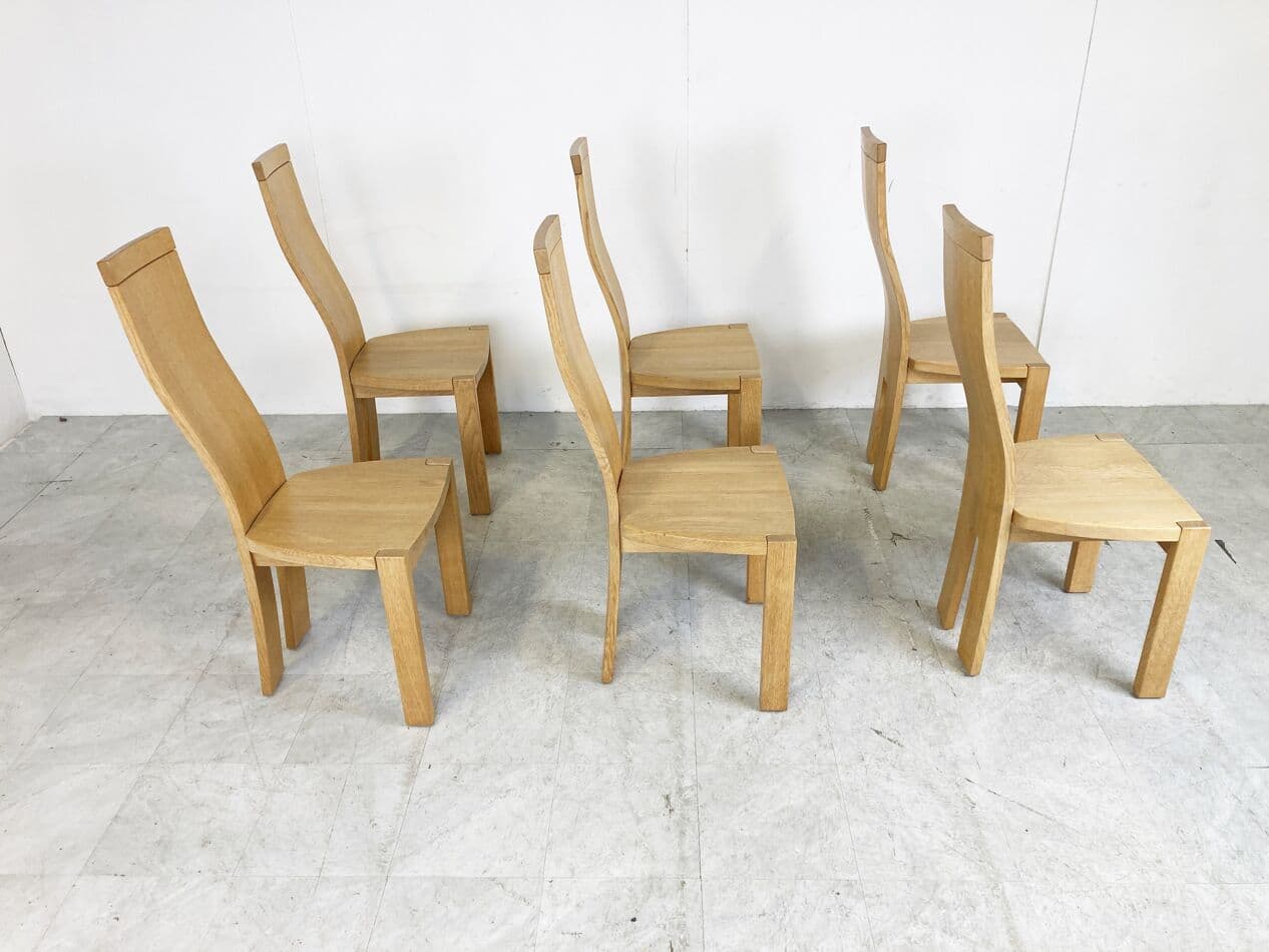 Set of six dining chairs, brown oak, by R. van den Berghe, D. van den Berghe, Belgium, 1980s. - 266015