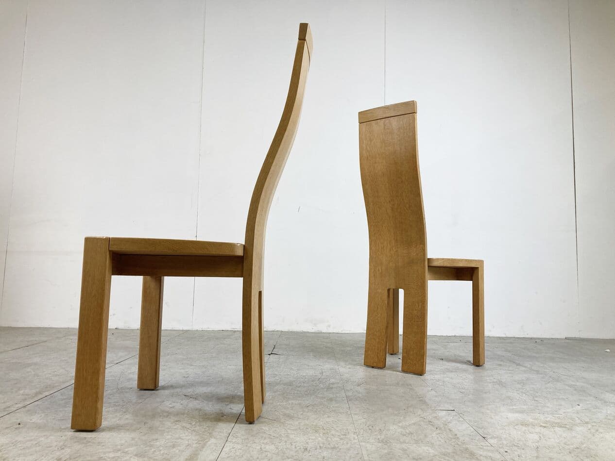 Set of six dining chairs, brown oak, by R. van den Berghe, D. van den Berghe, Belgium, 1980s. - 266012