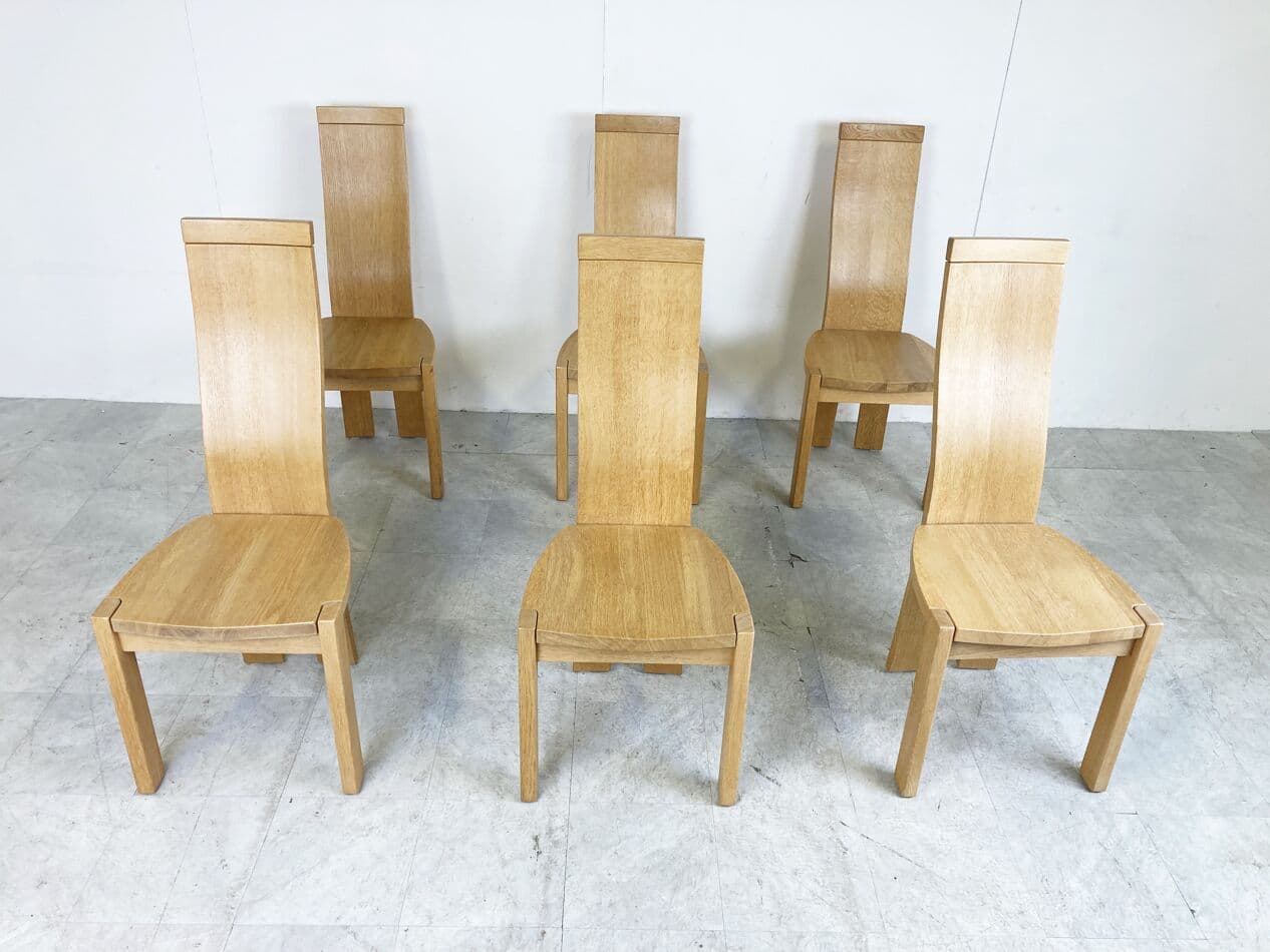 Set of six dining chairs, brown oak, by R. van den Berghe, D. van den Berghe, Belgium, 1980s. - 266011