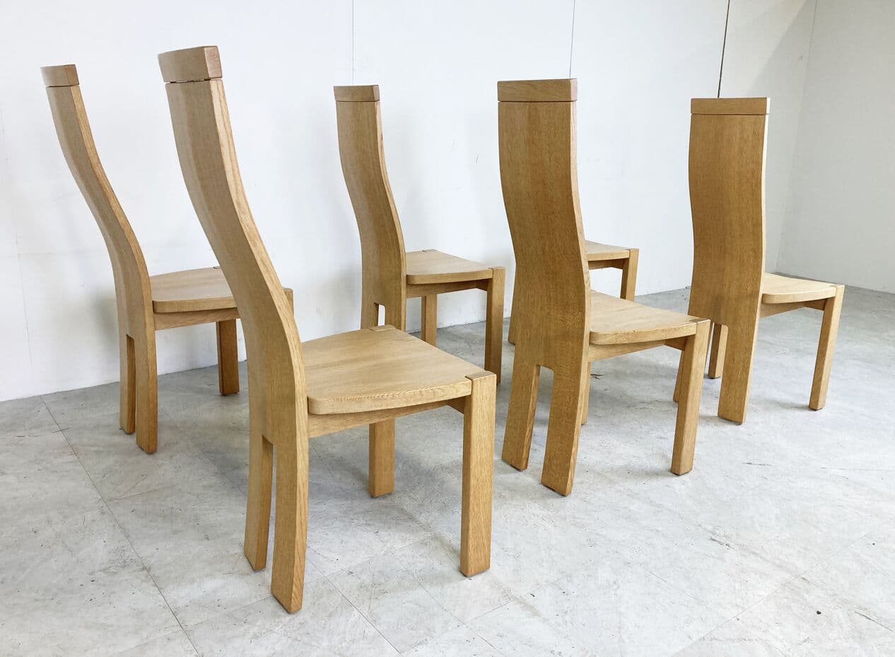 Set of six dining chairs, brown oak, by R. van den Berghe, D. van den Berghe, Belgium, 1980s. - 266018