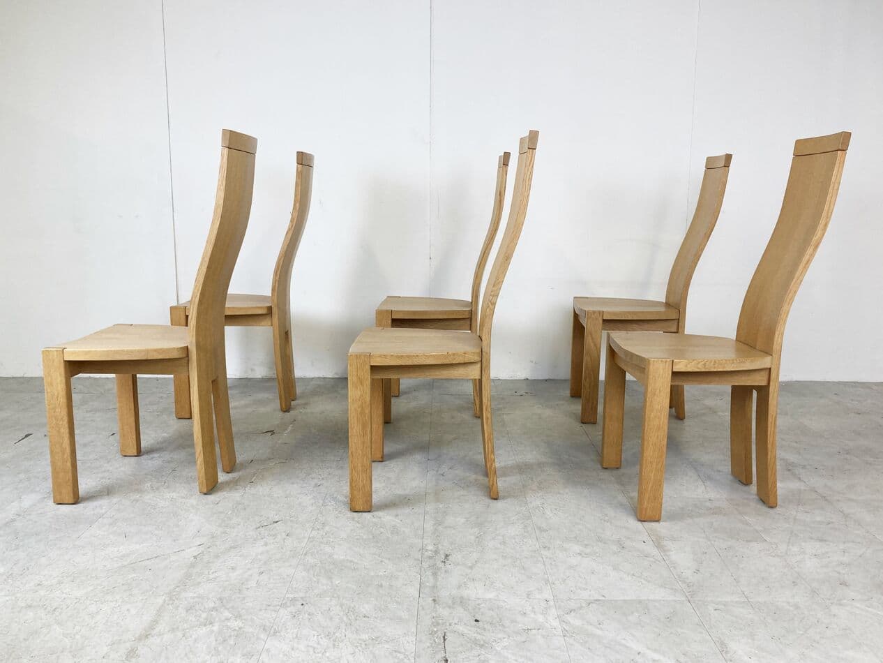 Set of six dining chairs, brown oak, by R. van den Berghe, D. van den Berghe, Belgium, 1980s. - 266016