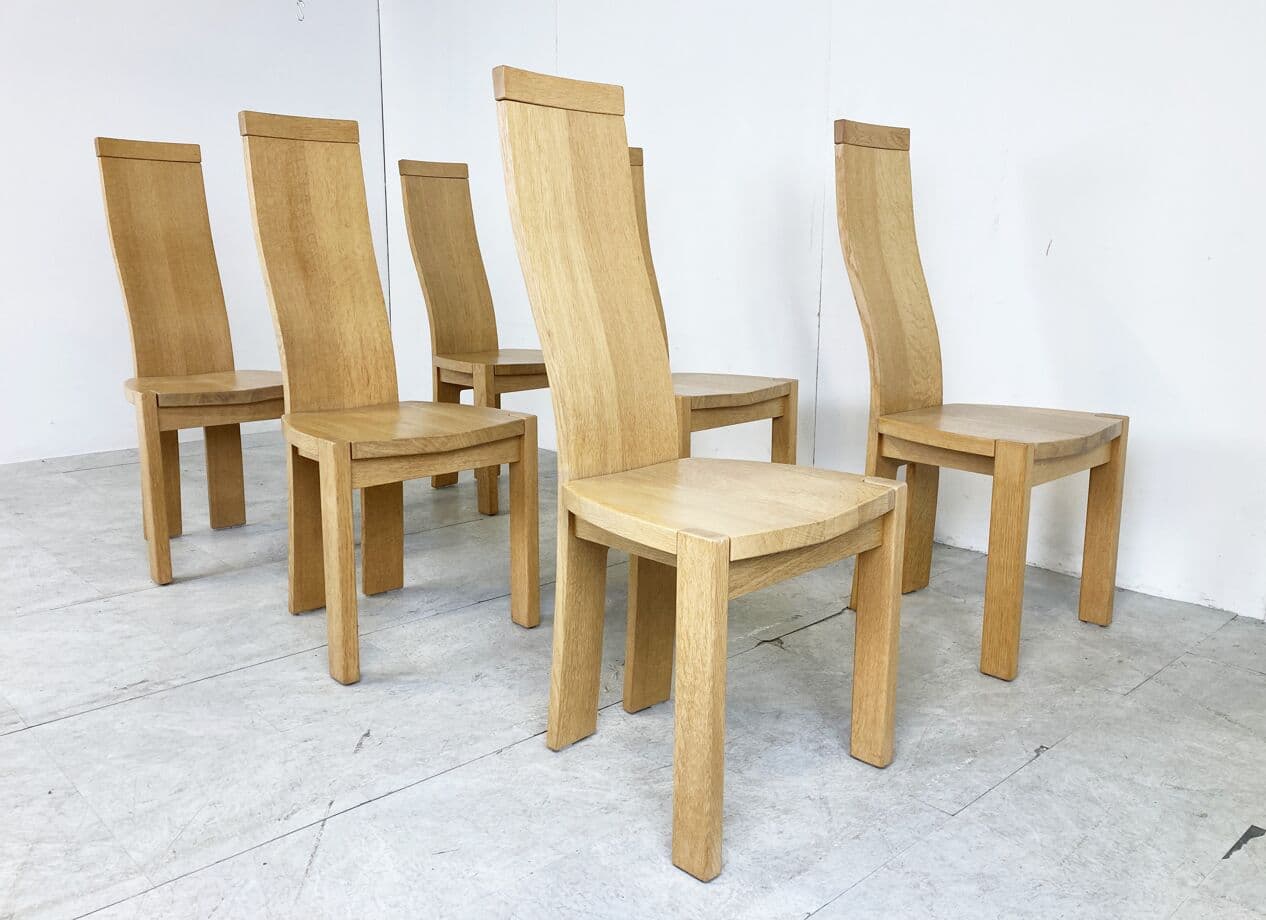 Set of six dining chairs, brown oak, by R. van den Berghe, D. van den Berghe, Belgium, 1980s. - 266017
