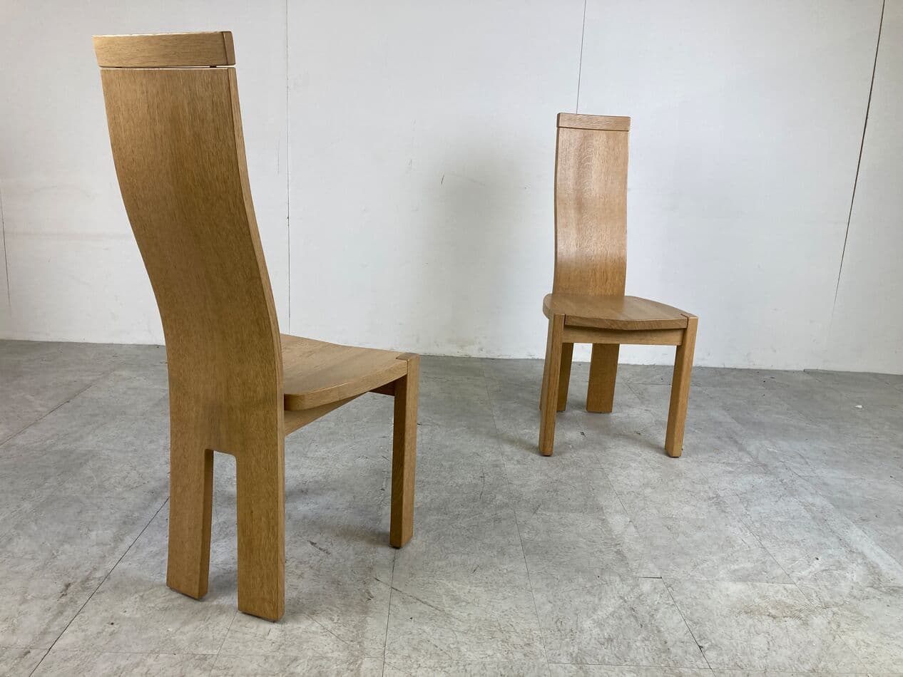 Set of six dining chairs, brown oak, by R. van den Berghe, D. van den Berghe, Belgium, 1980s. - 266021