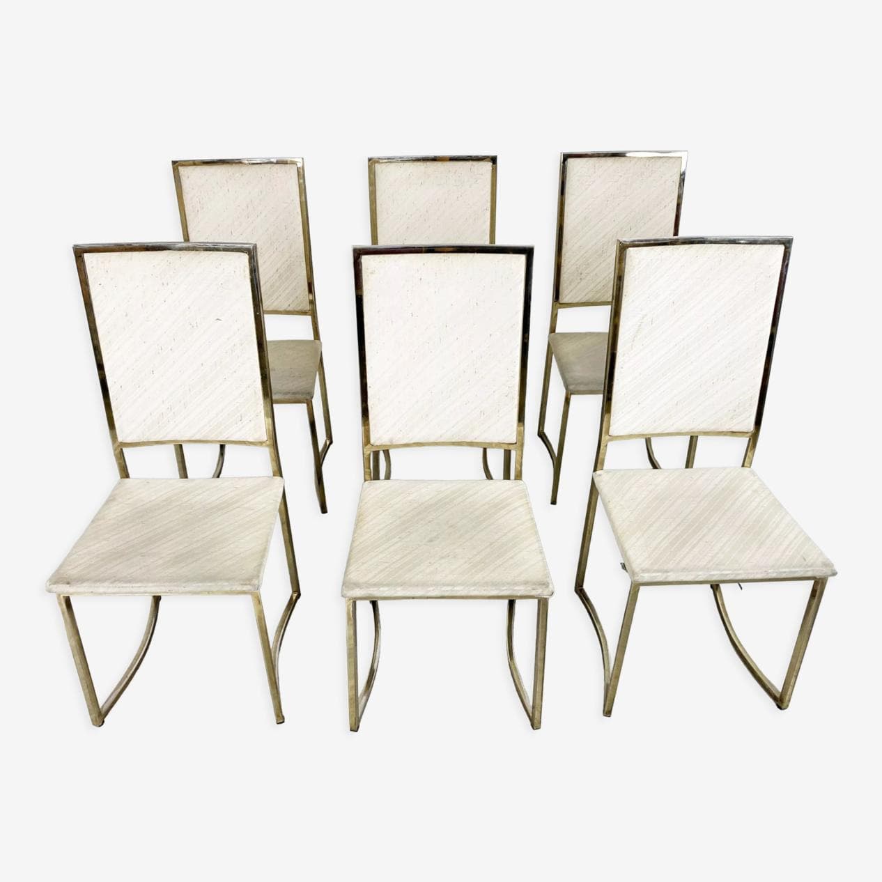 Set of Six Dining Chairs, beige cotton, gold brass, Belgochrom, Belgium, 1970s - 266001