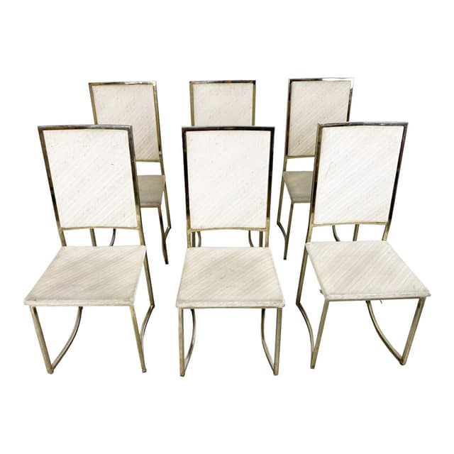Set of Six Dining Chairs, beige cotton, gold brass, Belgochrom, Belgium, 1970s - DIMENSION