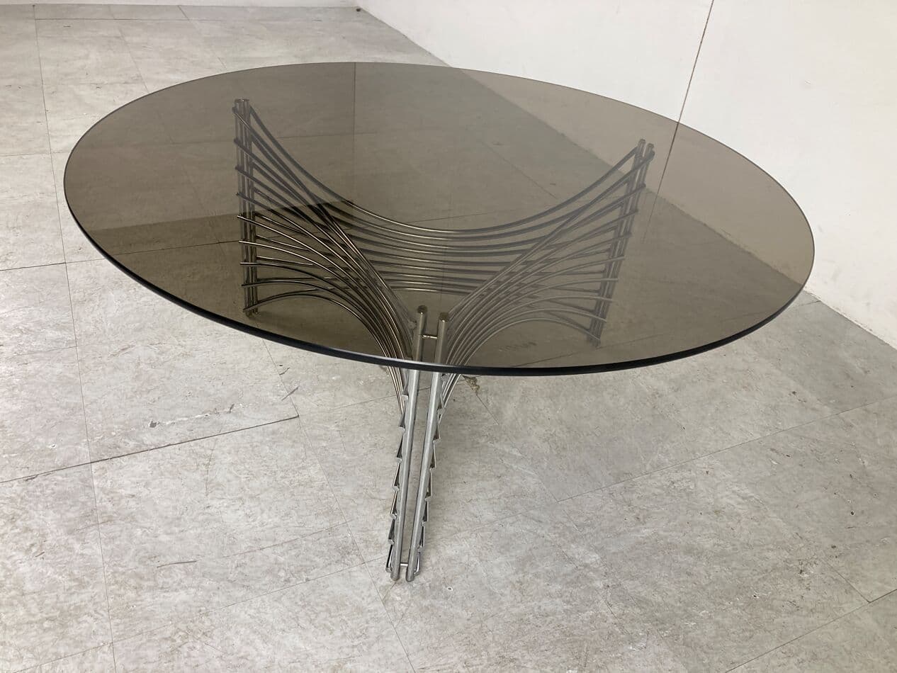 Coffee Table Space Age, smoked glass, silver chromed metal, Germany, 1970s. - 265975