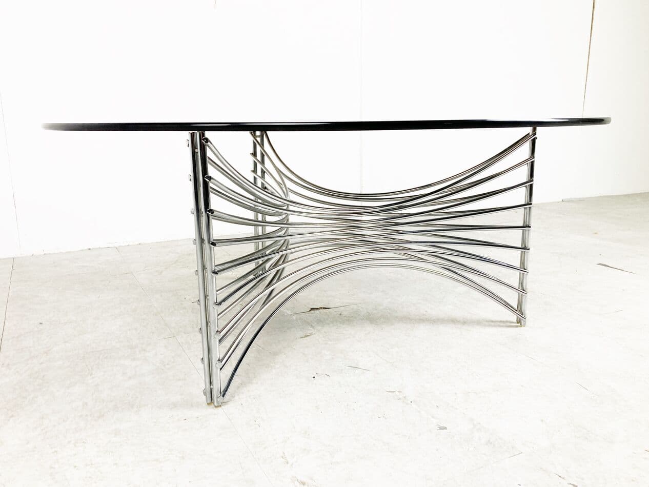 Coffee Table Space Age, smoked glass, silver chromed metal, Germany, 1970s. - 265974