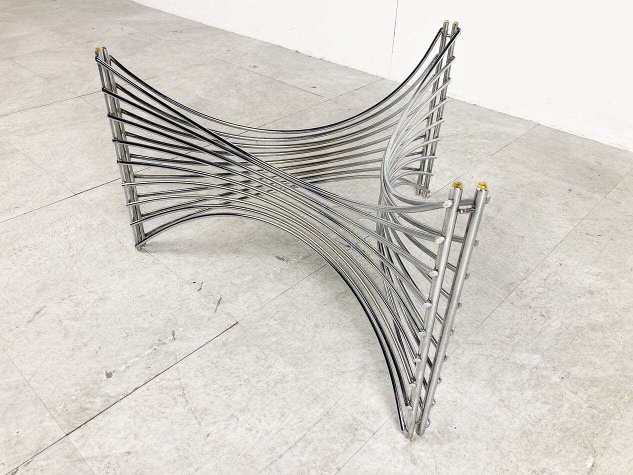 Coffee Table Space Age, smoked glass, silver chromed metal, Germany, 1970s. - 265980