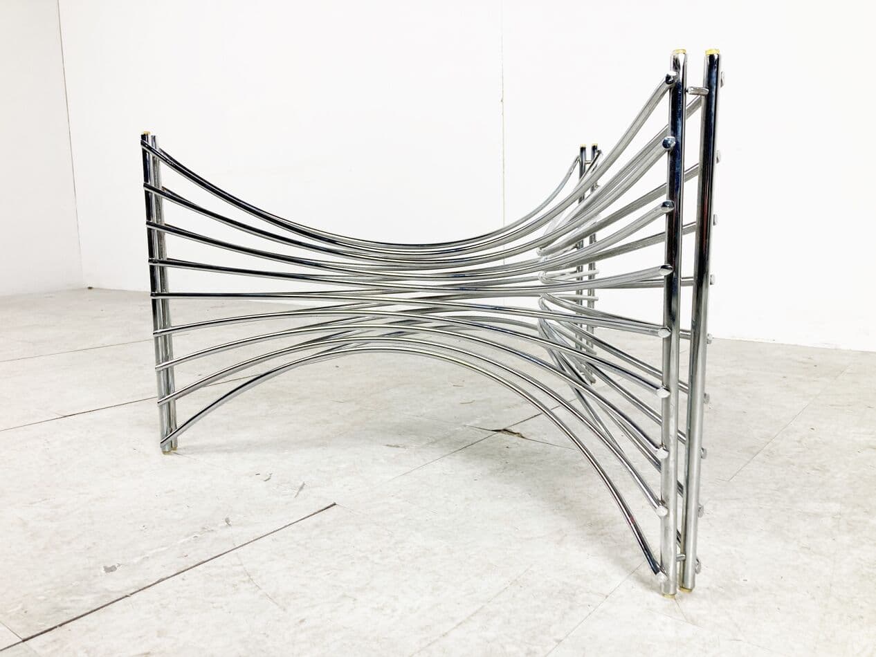 Coffee Table Space Age, smoked glass, silver chromed metal, Germany, 1970s. - 265981