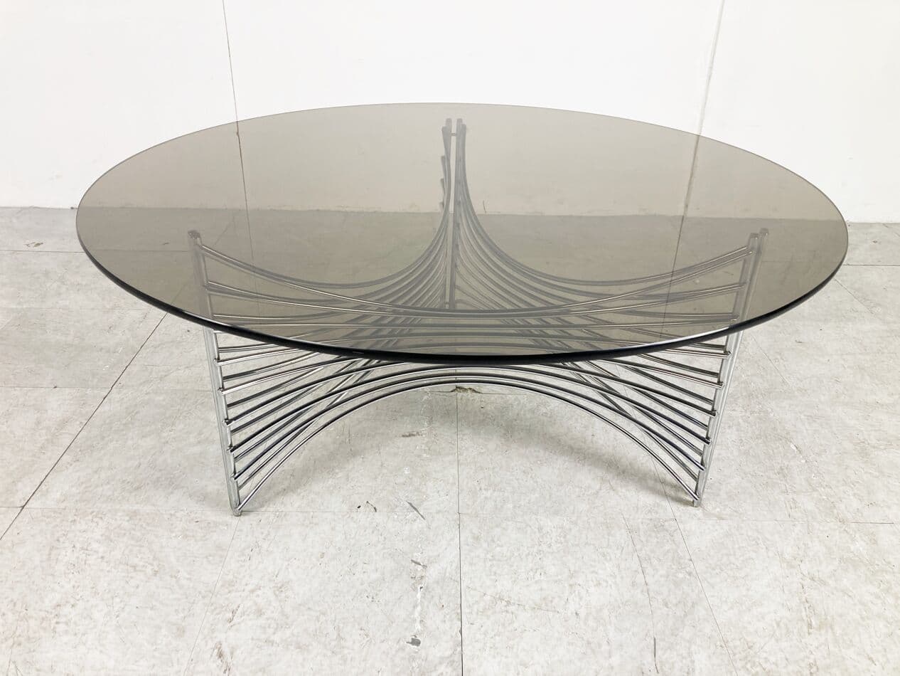 Coffee Table Space Age, smoked glass, silver chromed metal, Germany, 1970s. - 265984