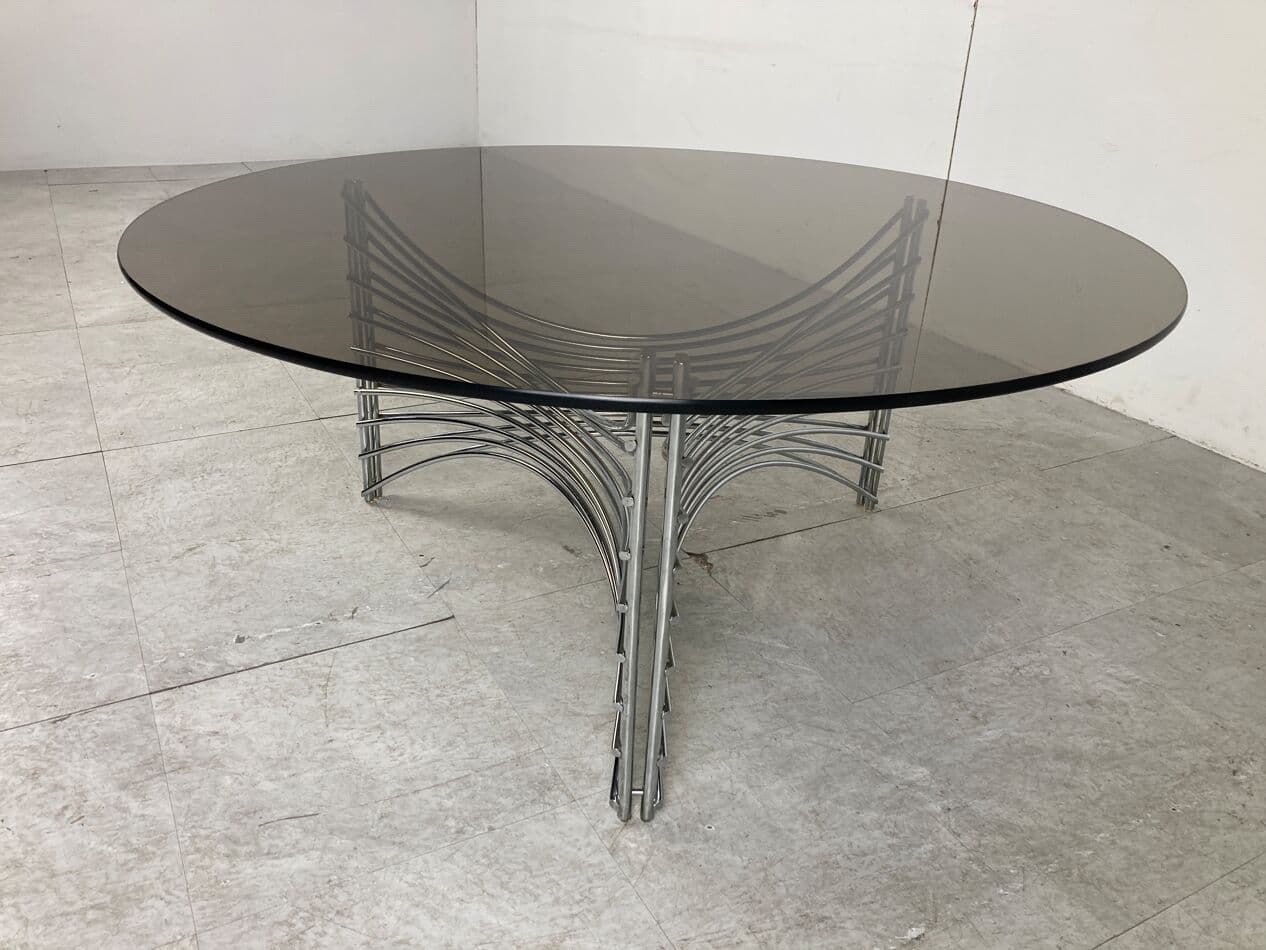 Coffee Table Space Age, smoked glass, silver chromed metal, Germany, 1970s. - 265973