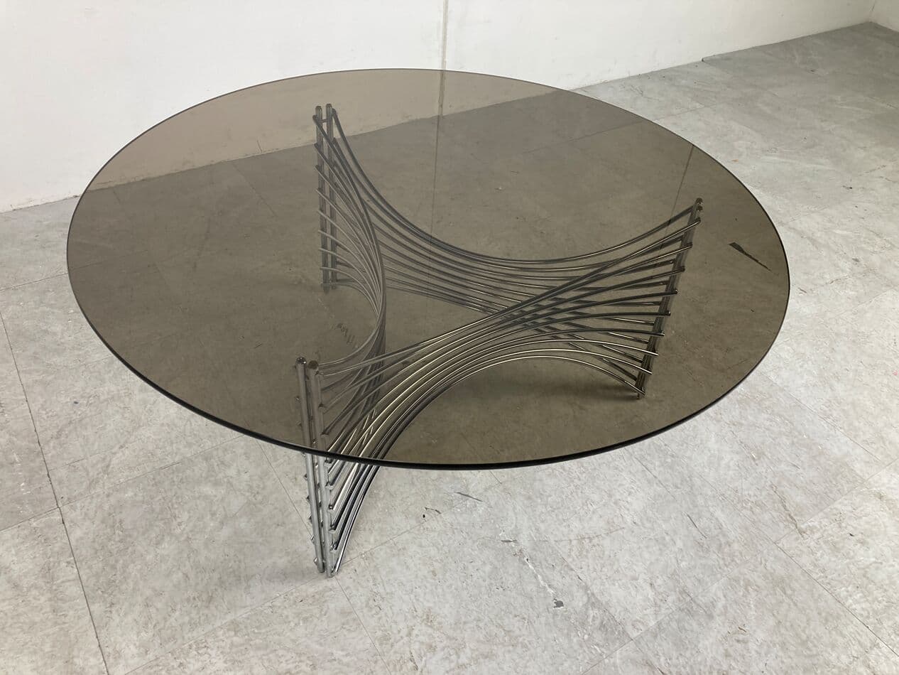 Coffee Table Space Age, smoked glass, silver chromed metal, Germany, 1970s. - 265985