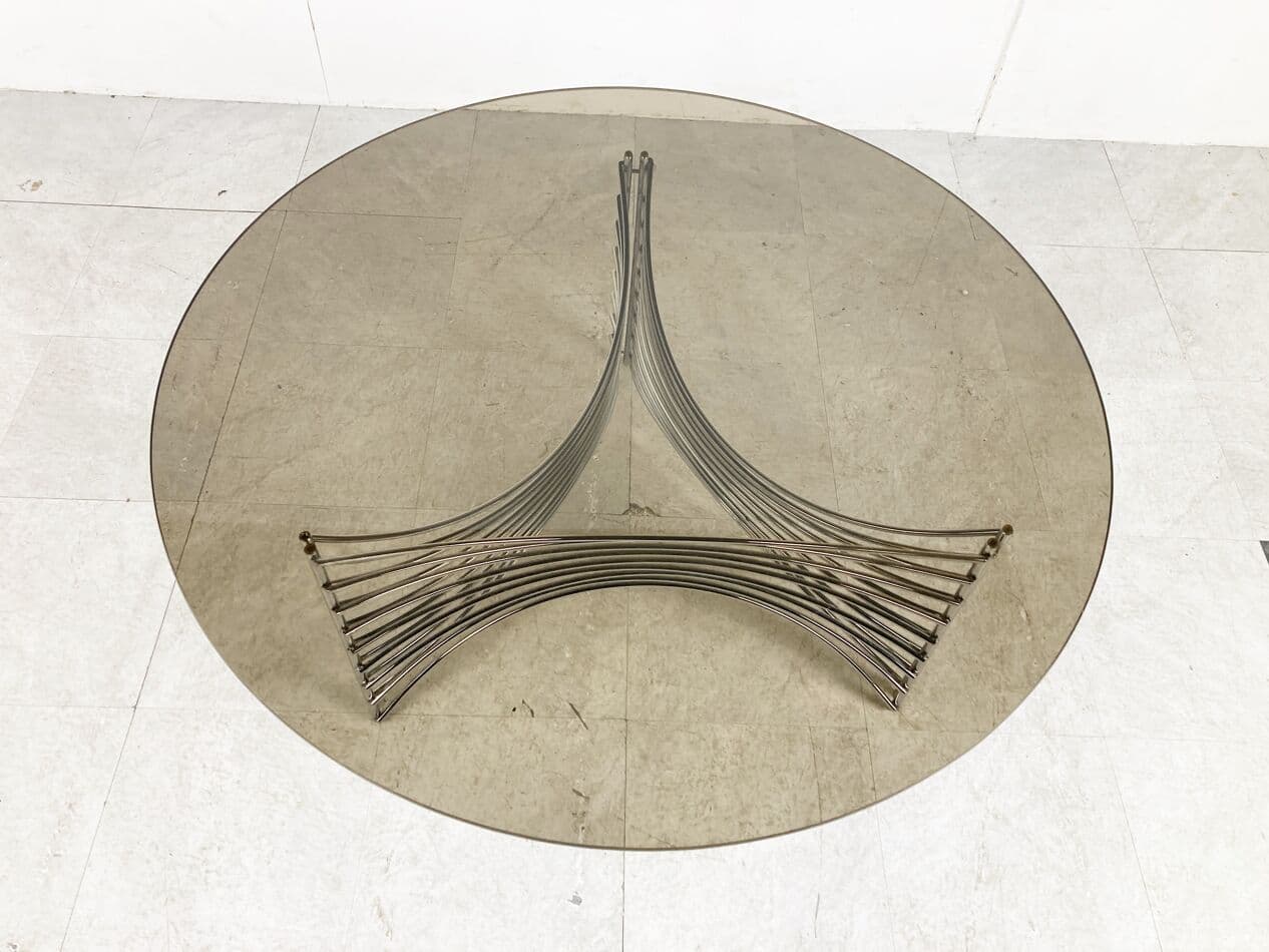 Coffee Table Space Age, smoked glass, silver chromed metal, Germany, 1970s. - 265983